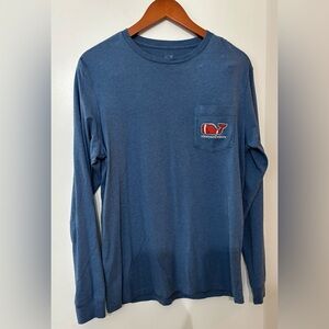 Vineyard Vines Men’s Whale Football Cotton Long-Sleeve Pocket Tee Size Small